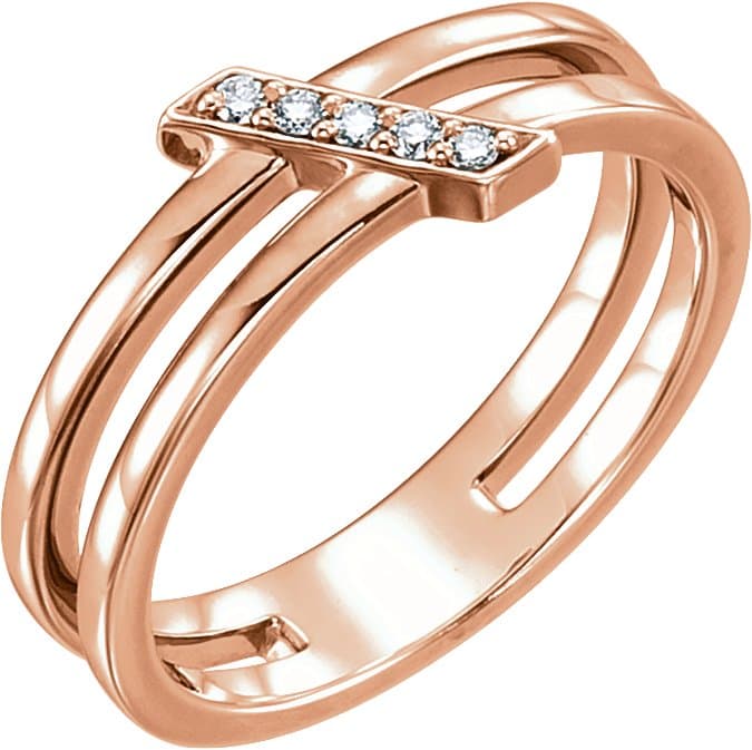 14K Rose .05 CTW Natural Diamond Bar Ring