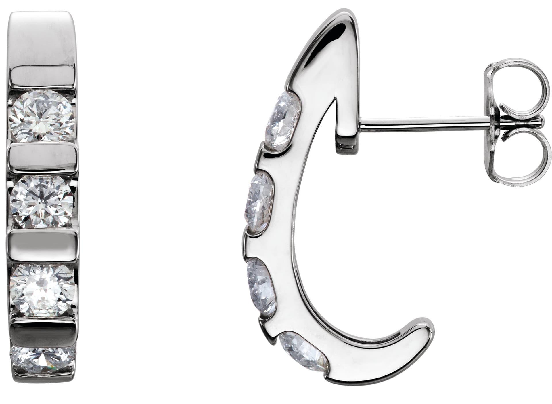 14K White 1 1/5 CTW Natural Diamond J-Hoop Earrings