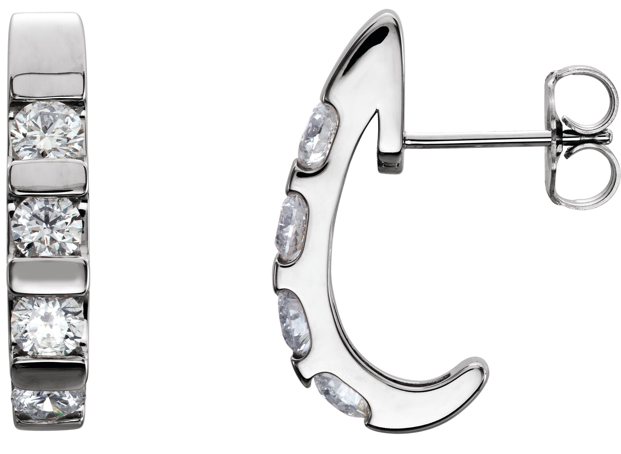 14K White 1 1/5 CTW Natural Diamond J-Hoop Earrings