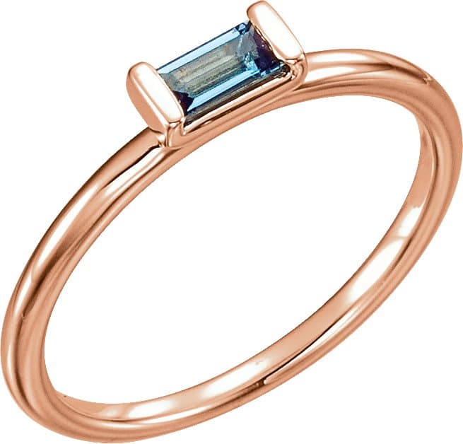 14K Rose Natural London Blue Topaz Stackable Ring