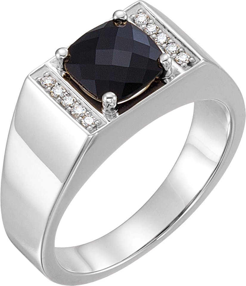 14K White Natural Black Onyx & 1/10 CTW Natural Diamond Ring