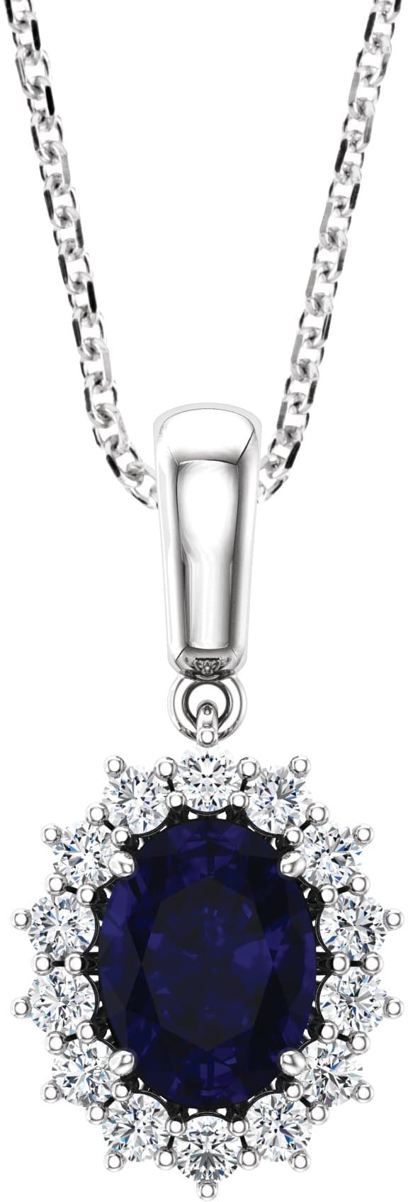 14K White Lab-Grown Blue Sapphire & 1/3 CTW Natural Diamond 18 Necklace
