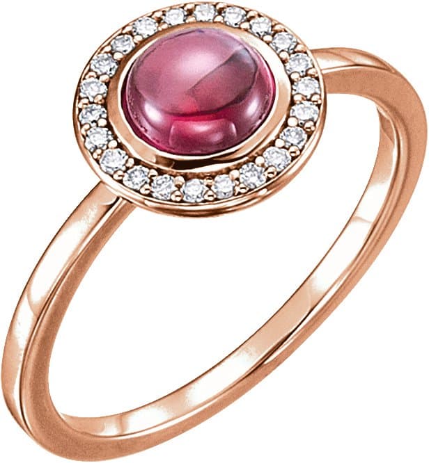 14K Rose Natural Rainbow Moonstone & .08 CTW Natural Diamond Halo-Style Ring