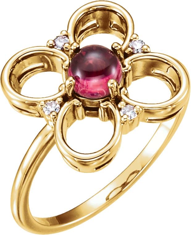 14K Rose Natural Pink Tourmaline & .06 CTW Natural Diamond Clover Ring