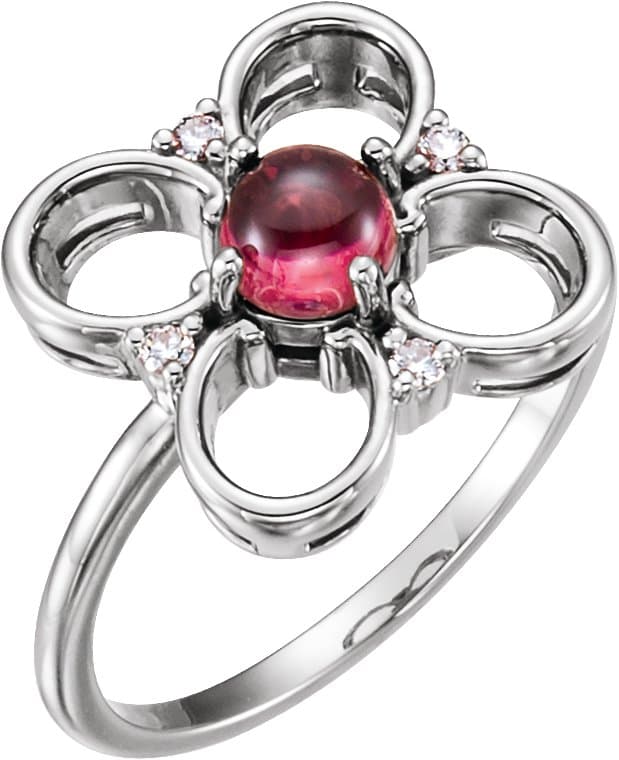 14K Rose Natural Pink Tourmaline & .06 CTW Natural Diamond Clover Ring