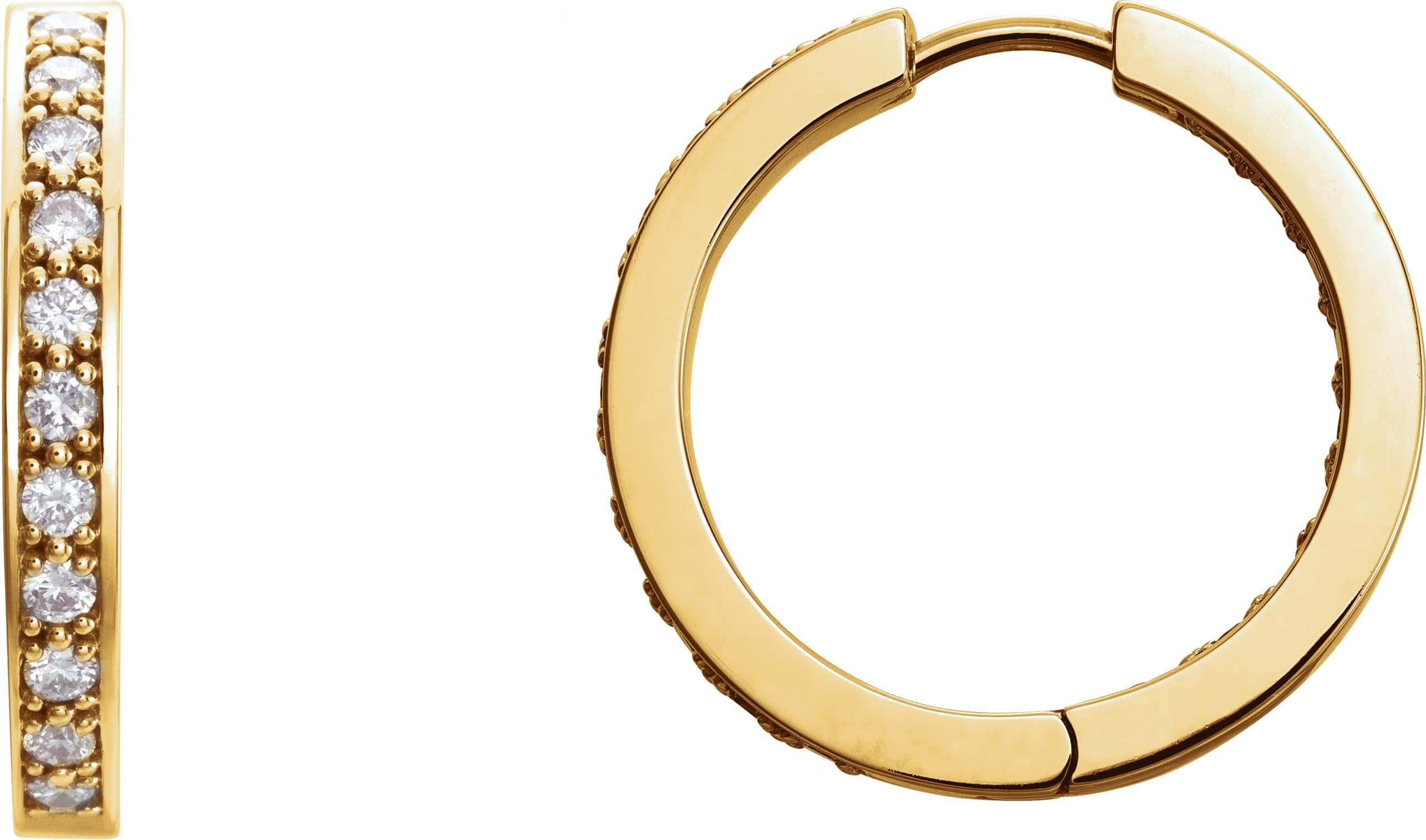 14K Rose 3/4 CTW Natural Diamond Inside-Outside 18 mm Hoop Earrings