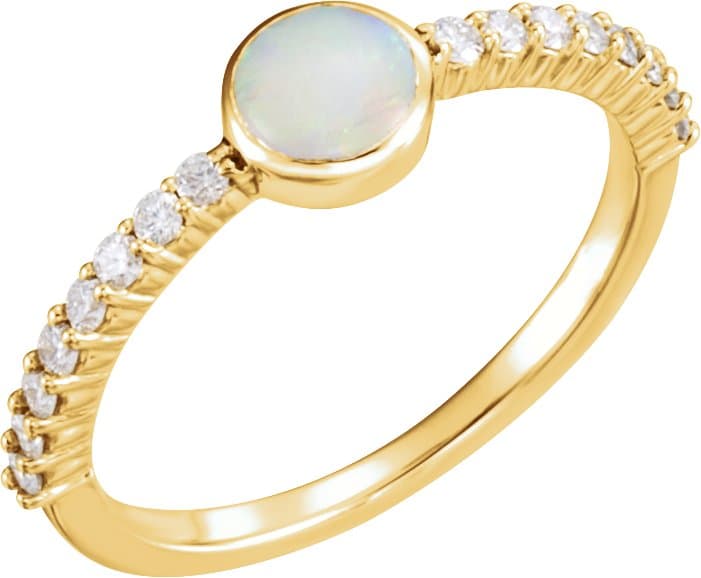 14K Rose Natural White Opal & 1/4 CTW Natural Diamond Ring