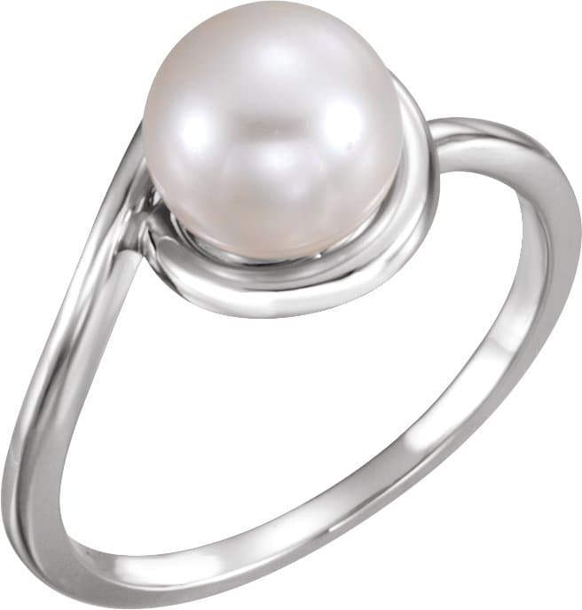 14K White Cultured White Freshwater Pearl Ring