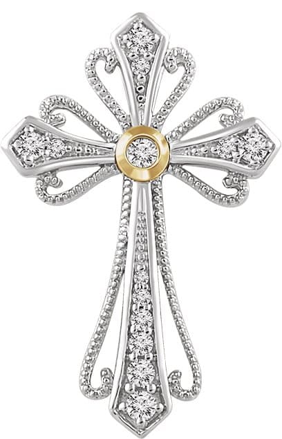 14K White/Yellow 1/6 CTW Natural Diamond Cross Pendant