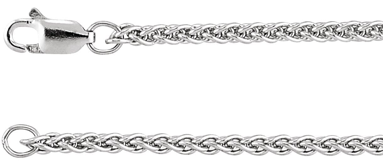 14K White 2.4 mm Wheat 7" Chain