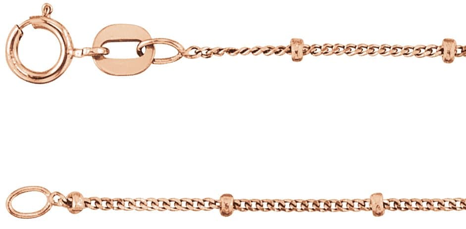 14K Rose 1 mm Beaded Curb 16 Chain