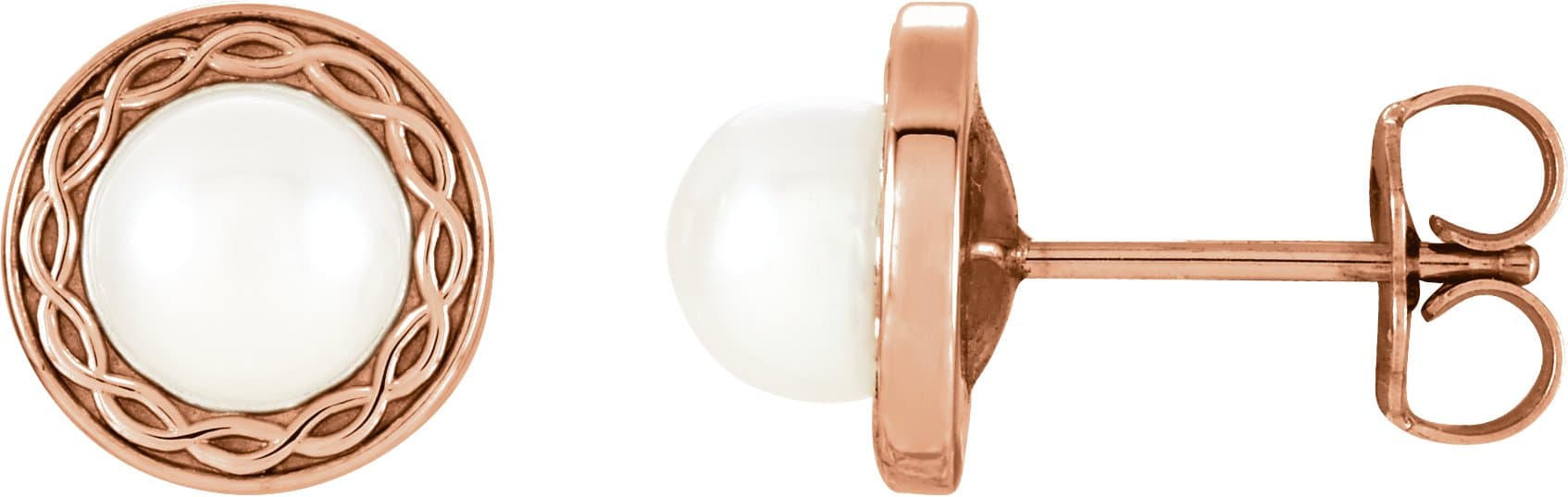 14K Rose Cultured White Freshwater Pearl Earrings