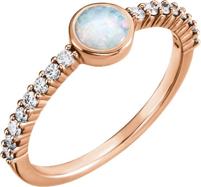 14K Rose Natural White Opal & 1/4 CTW Natural Diamond Ring