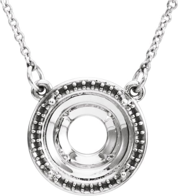 14K White Gold 8 mm Round Halo-Style 16" Necklace Mounting 