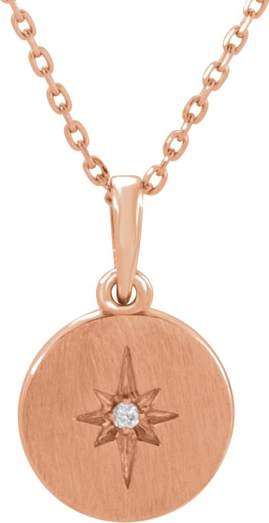 14K Rose .01 CT Natural Diamond Star 16-18 Necklace