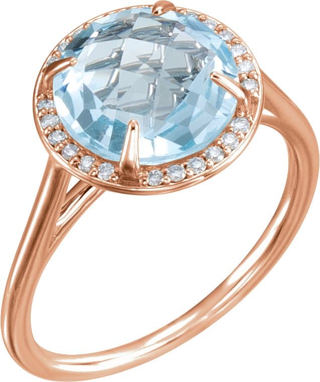 14K Rose Lab-Grown Blue Sapphire & .05 CTW Natural Diamond Ring