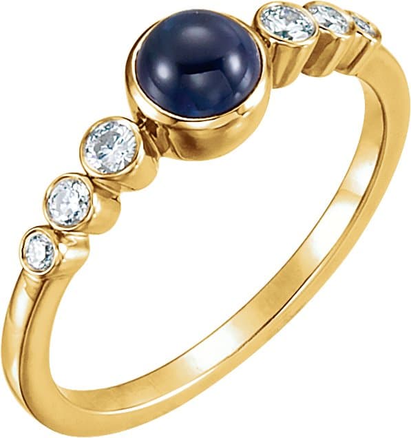 14K Rose Natural Blue Sapphire & 1/6 CTW Natural Diamond Bezel-Set Ring