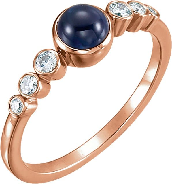14K Rose Natural Blue Sapphire & 1/6 CTW Natural Diamond Bezel-Set Ring