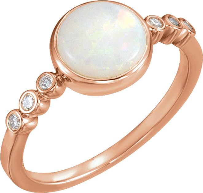 14K Rose Natural White Opal & 1/10 CTW Natural Diamond Ring