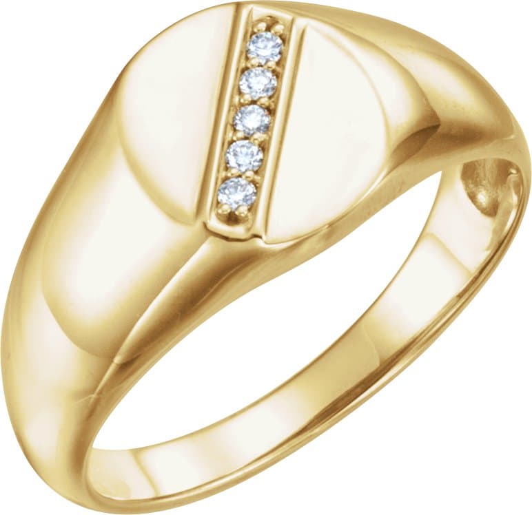 14K White .07 CTW Natural Diamond 11x10 mm Oval Signet Ring