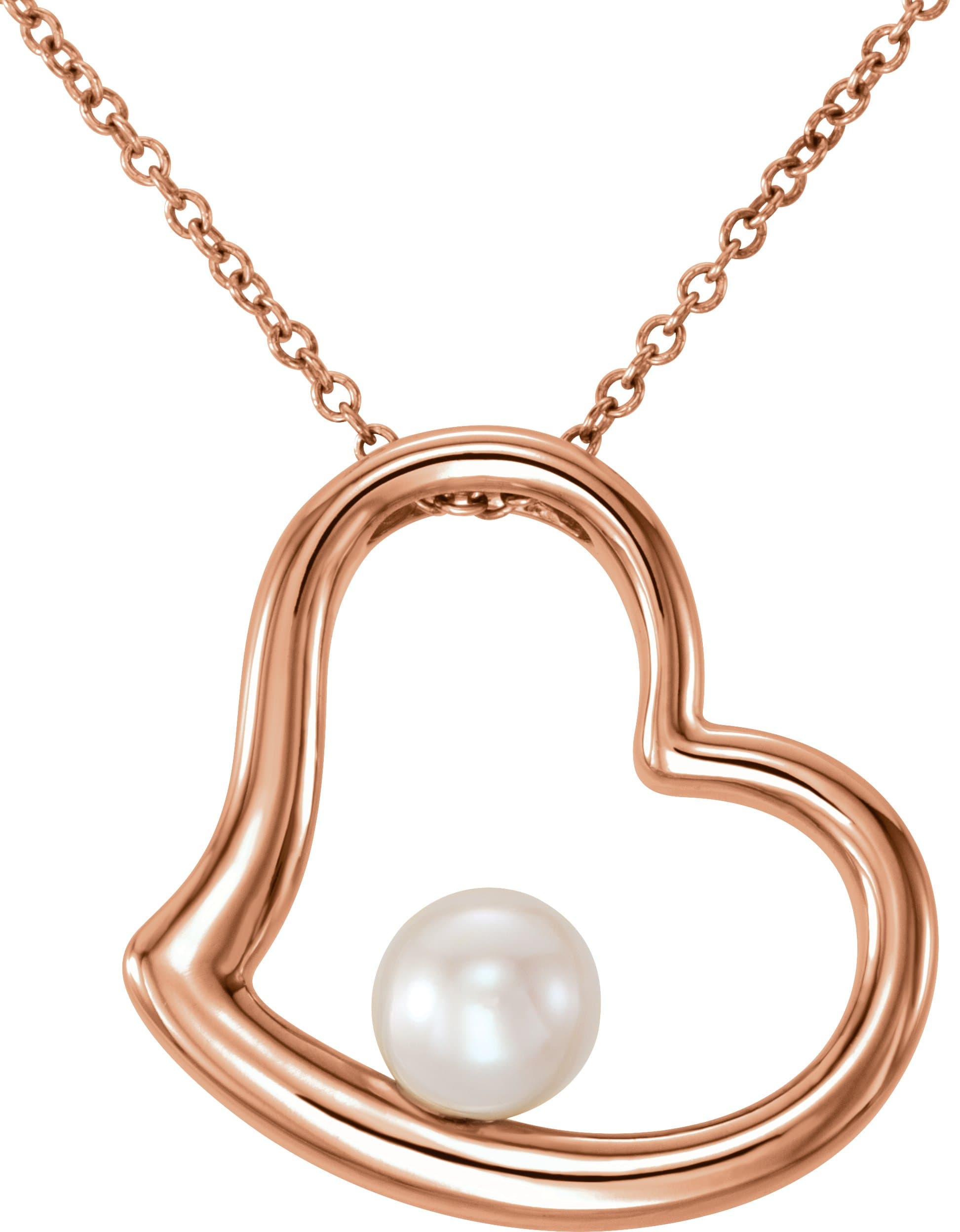 14K Rose Cultured White Freshwater Pearl Heart 18 Necklace