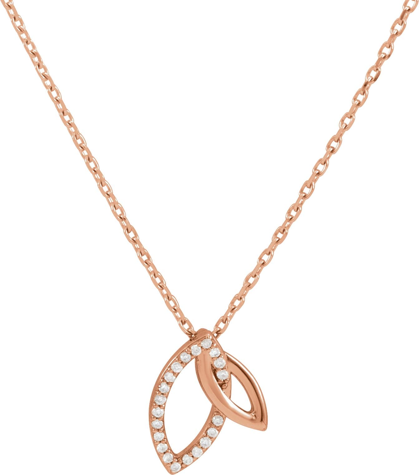 14K Rose .05 CTW Natural Diamond Double Leaf 18 Necklace