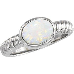 14K White Natural White Opal Rope Ring