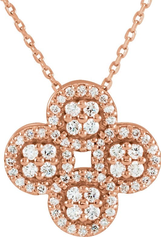 14K Rose 1/2 CTW Natural Diamond Clover 18 Necklace