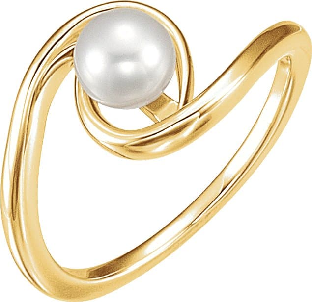14K White 5.5-6.0 mm Cultured White Freshwater Pearl Ring