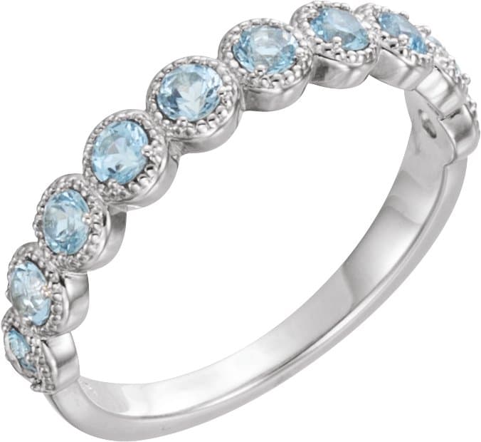 14K Rose Natural Aquamarine Beaded Ring