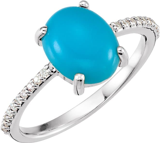 Platinum 10x8 mm Oval Natural Turquoise & 1/10 CTW Natural Diamond Ring