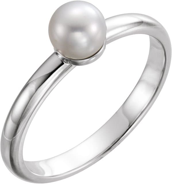 14K Rose 5.5-6 mm Cultured White Freshwater Pearl Ring