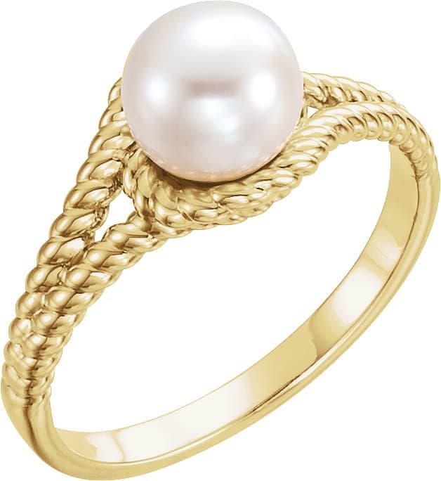 14K Rose Cultured White Freshwater Pearl Rope Ring