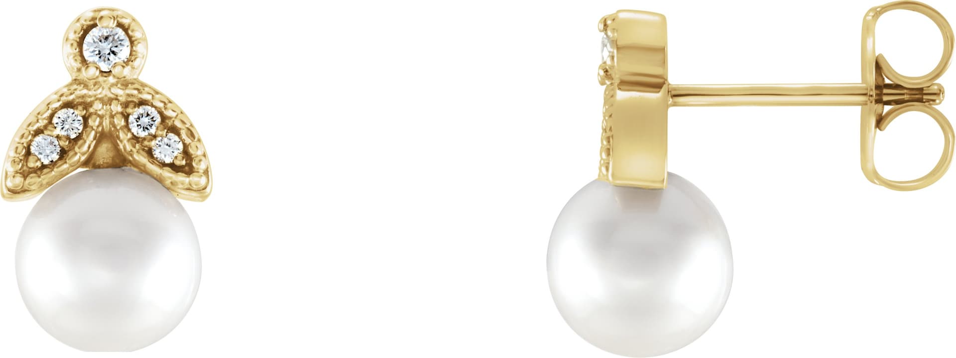 14K Rose Cultured White Freshwater Pearl & .06 CTW Natural  Diamond Earrings