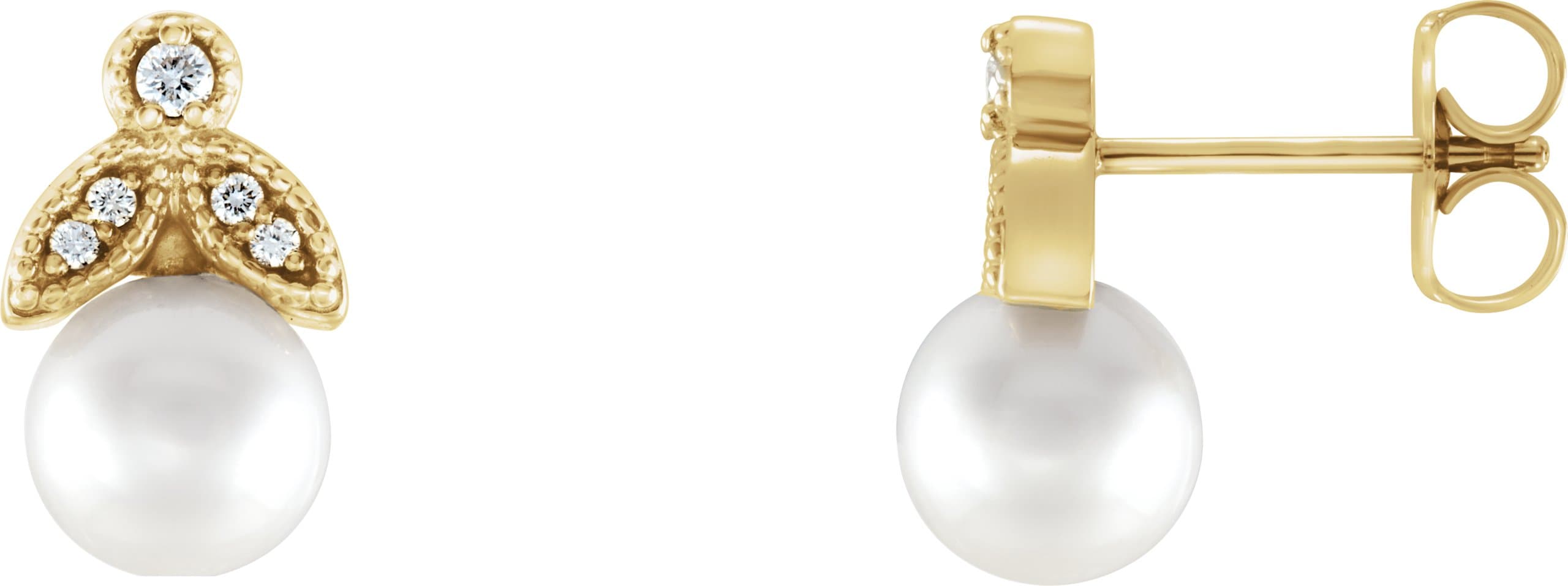 14K Rose Cultured White Freshwater Pearl & .06 CTW Natural  Diamond Earrings