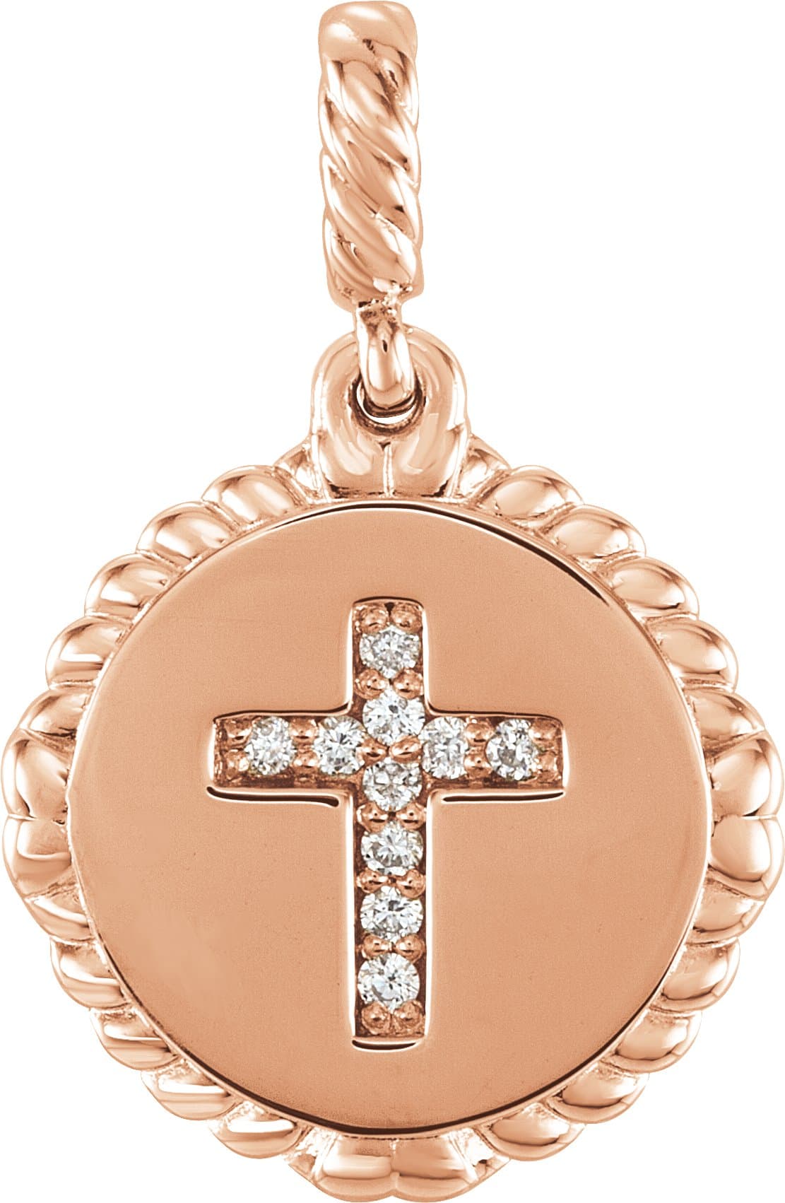 14K Rose .04 CTW Natural Diamond Cross Rope Pendant
