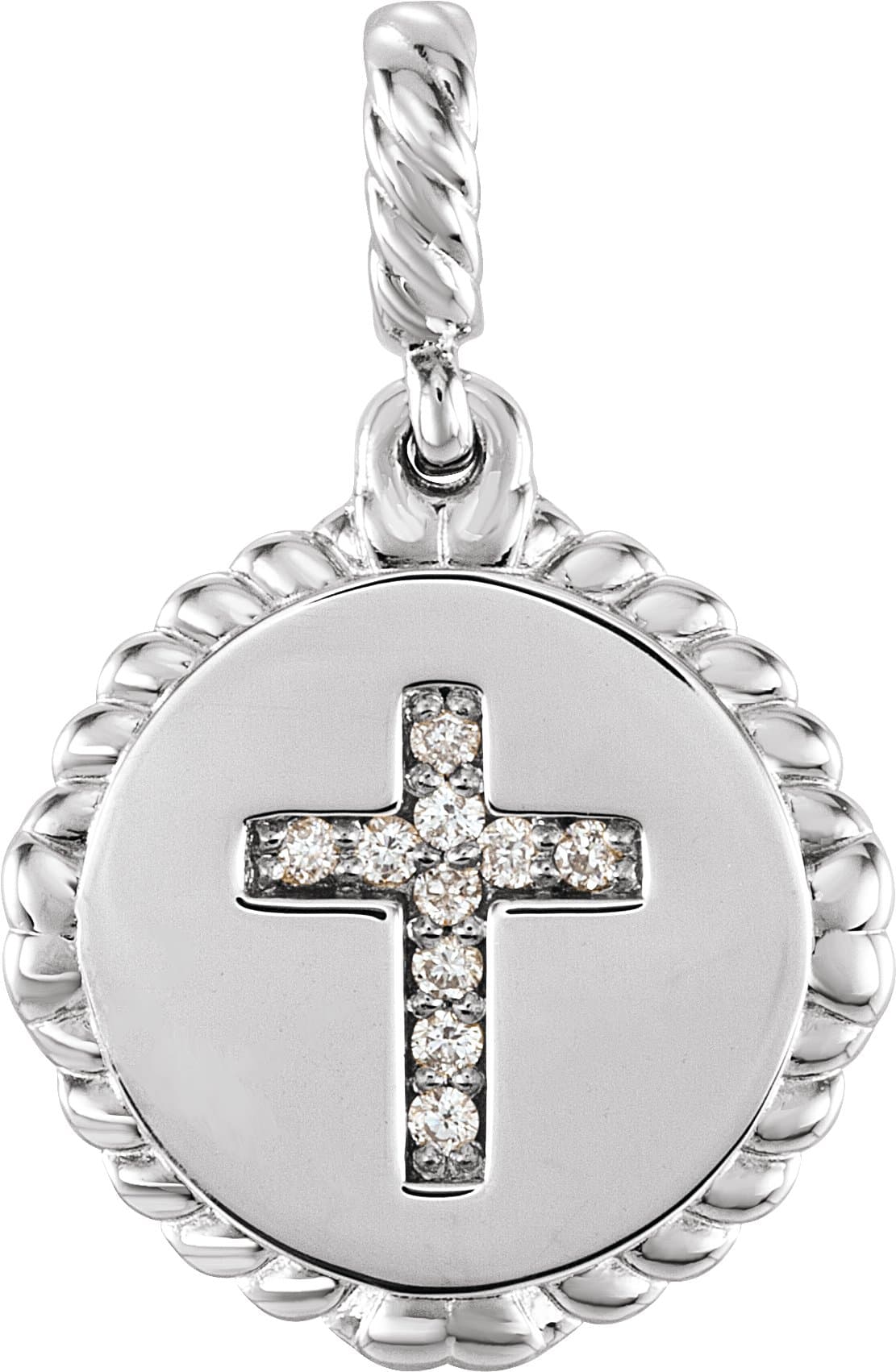 14K White .04 CTW Natural Diamond Cross Rope Pendant