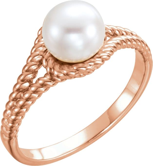 14K Rose Cultured White Freshwater Pearl Rope Ring