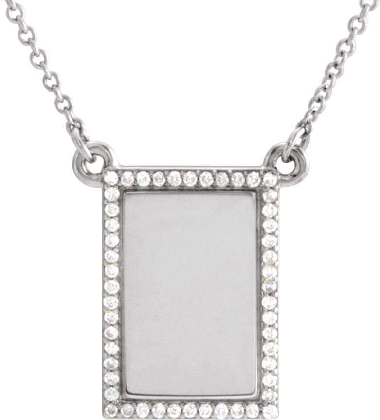 14K Rose 1/8 CTW Natural Diamond Engravable Rectangle 18 Necklace