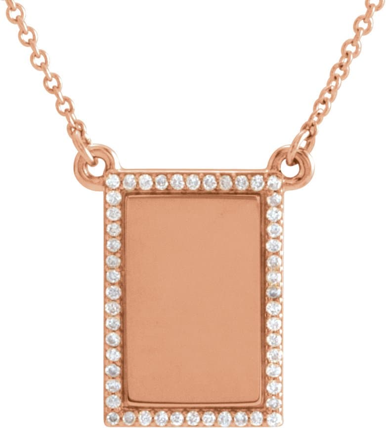 14K Rose 1/8 CTW Natural Diamond Engravable Rectangle 18 Necklace