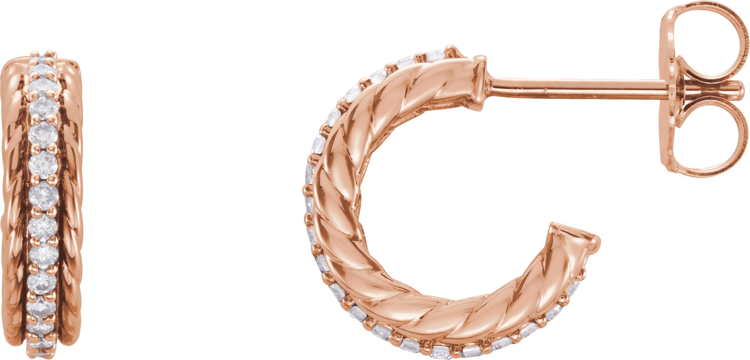 14K Rose 1/5 CTW Natural Diamond Rope Hoop Earrings