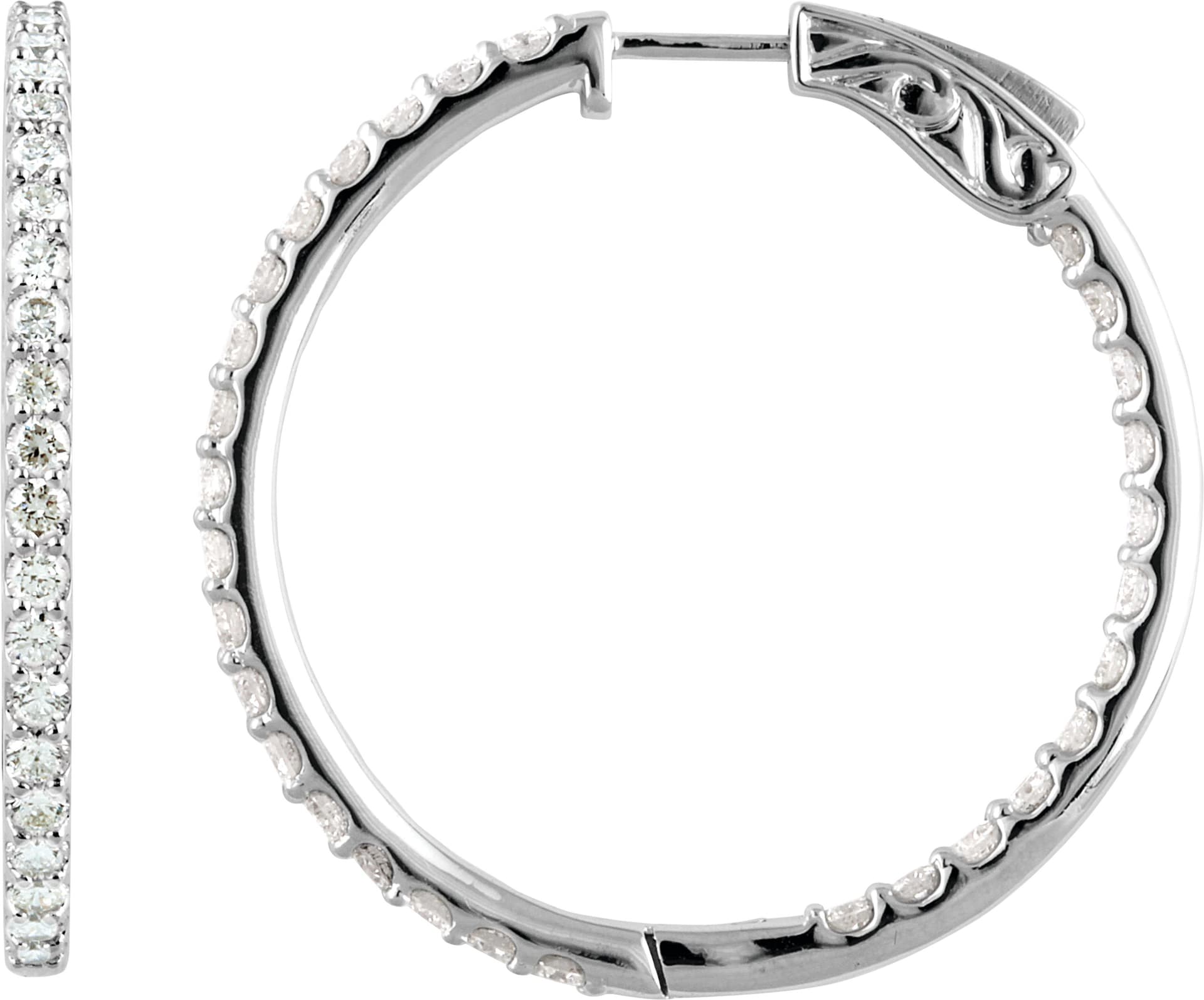 14K White 6 1/2 CTW Natural Diamond Inside-Outside 51 mm Hinged Hoop Earrings