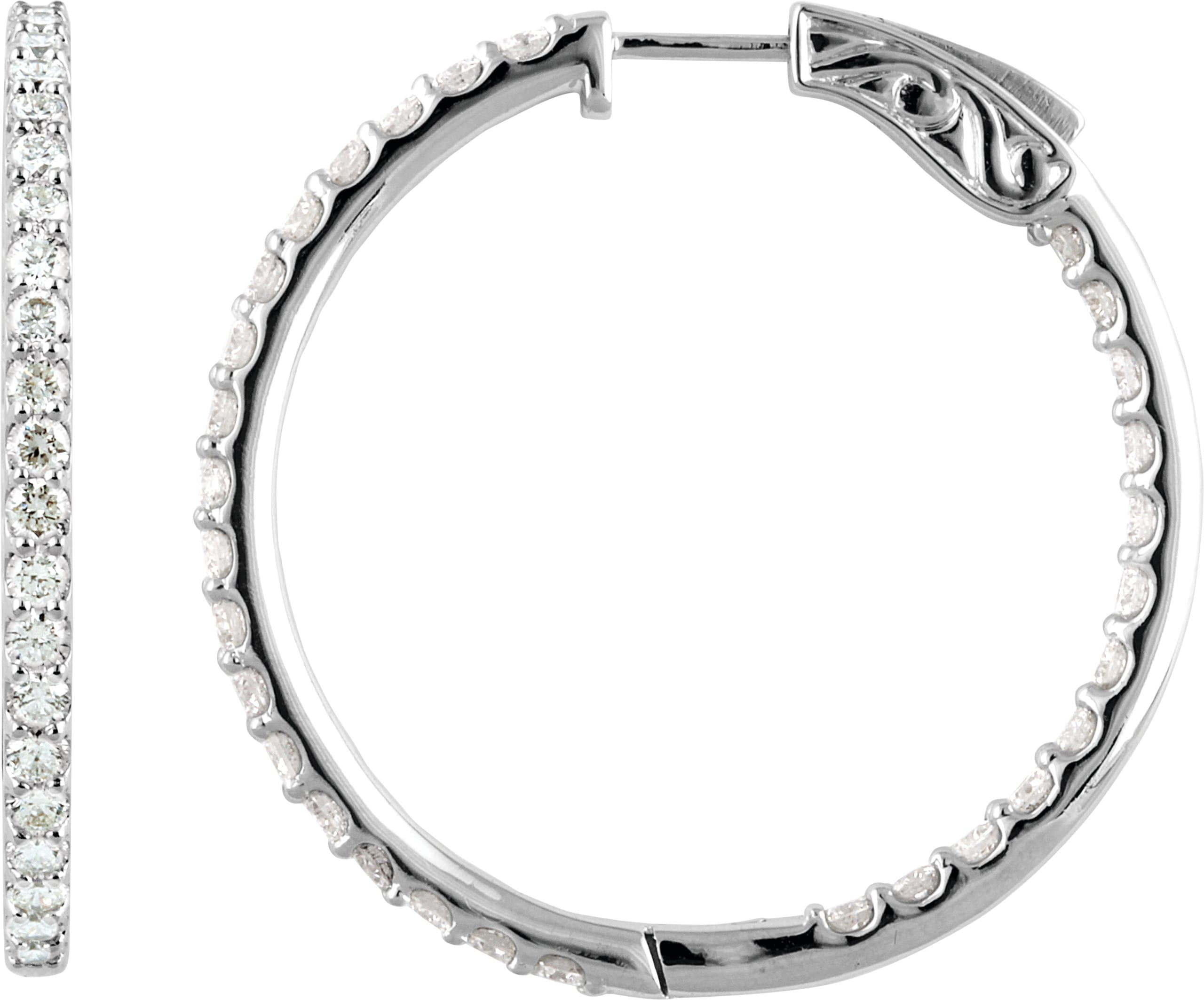 14K White 6 1/2 CTW Natural Diamond Inside-Outside 51 mm Hinged Hoop Earrings