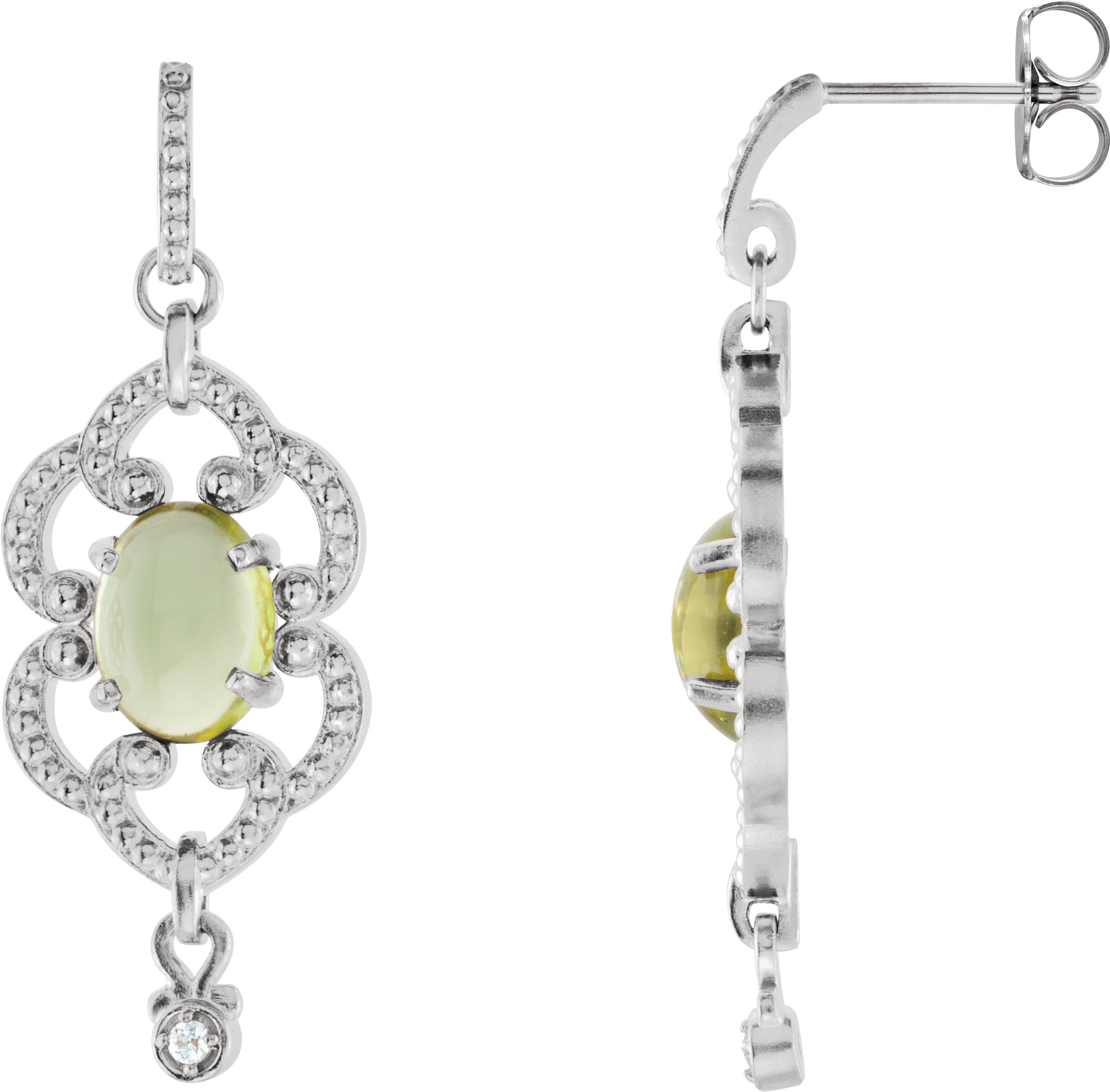 14K White Natural Peridot & .03 CTW Natural Diamond Earrings