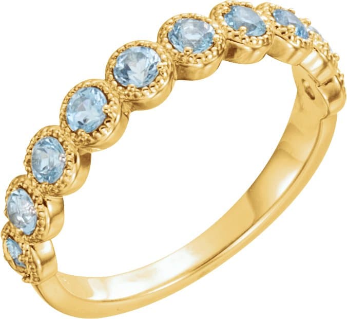 14K Rose Natural Aquamarine Beaded Ring