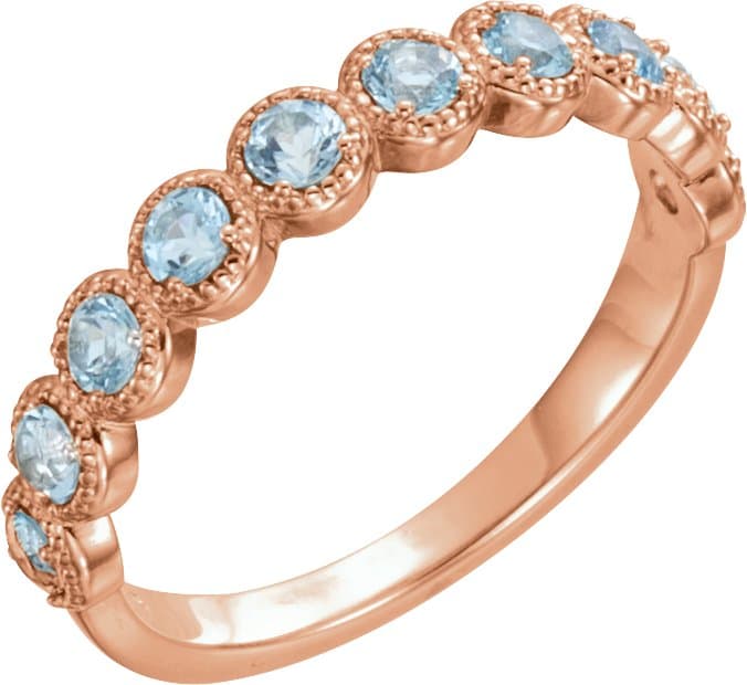 14K Rose Natural Aquamarine Beaded Ring