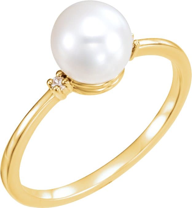 14K Rose Cultured White Freshwater Pearl & .025 CTW Natural Diamond Ring