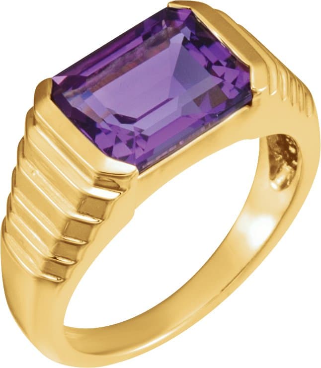 14K Rose 8x6 mm Emerald Natural Amethyst Ring