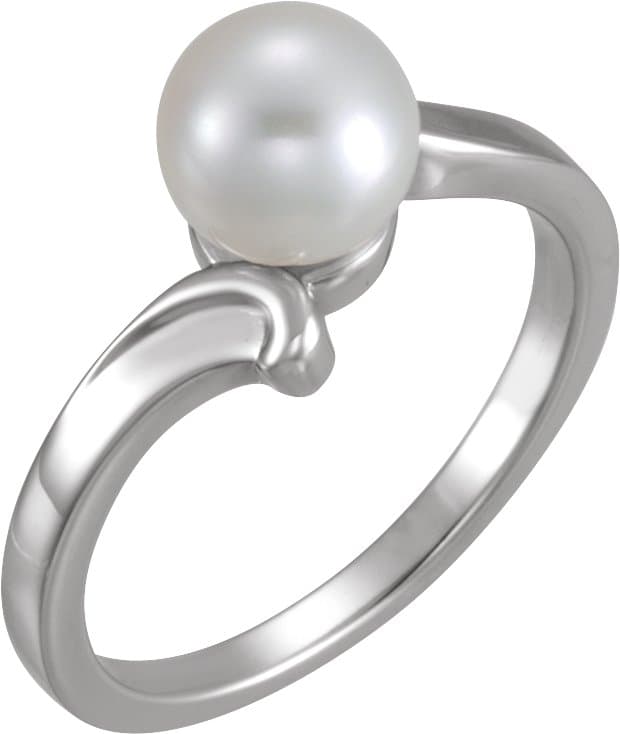 14K White Cultured White Akoya Pearl Ring