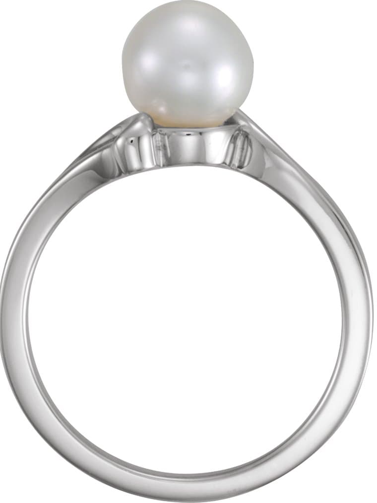 14K White Cultured White Akoya Pearl Ring view 2